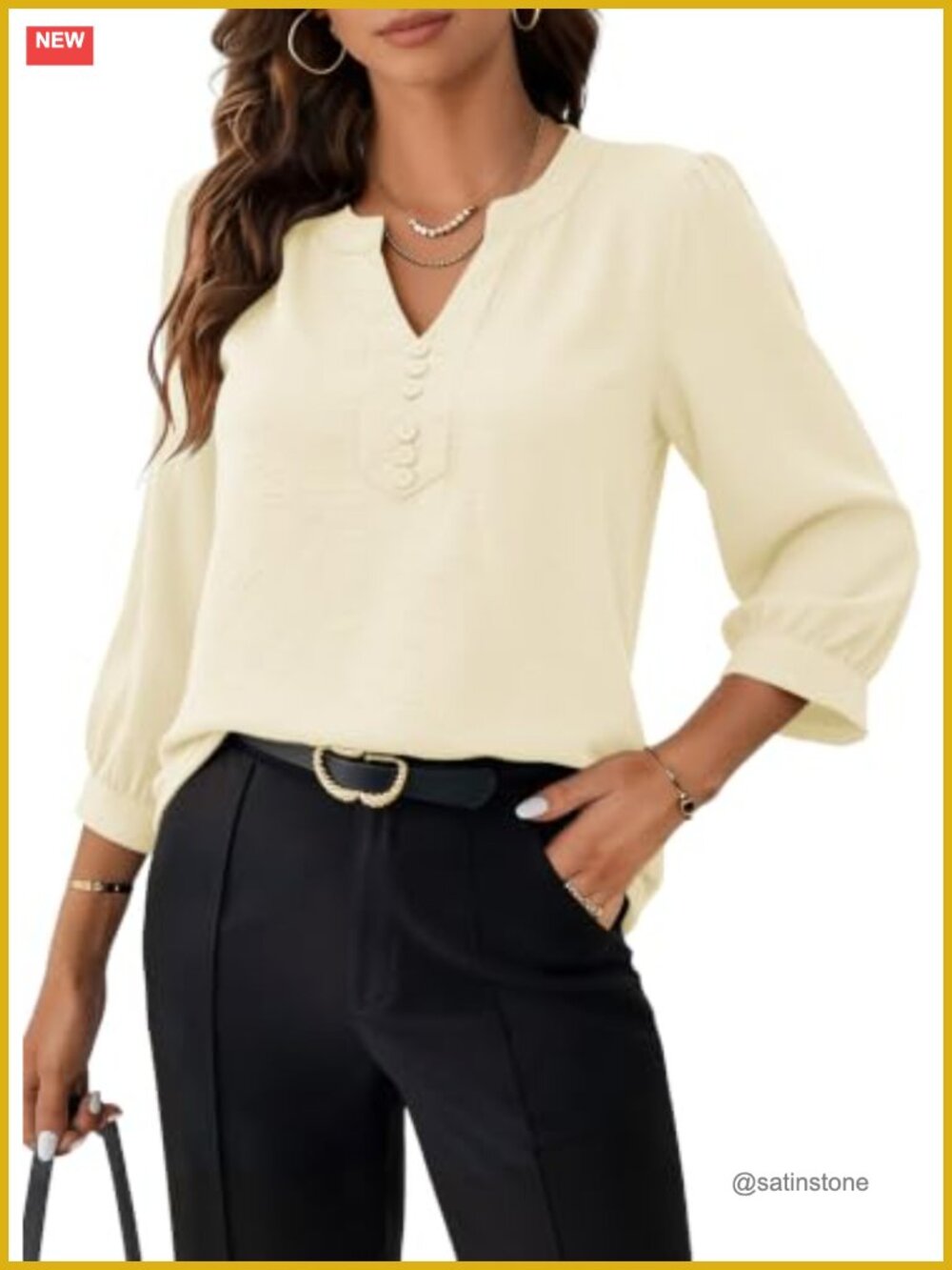 Women's 3/4 Sleeve V-Neck Blouse Business Casual Office Top